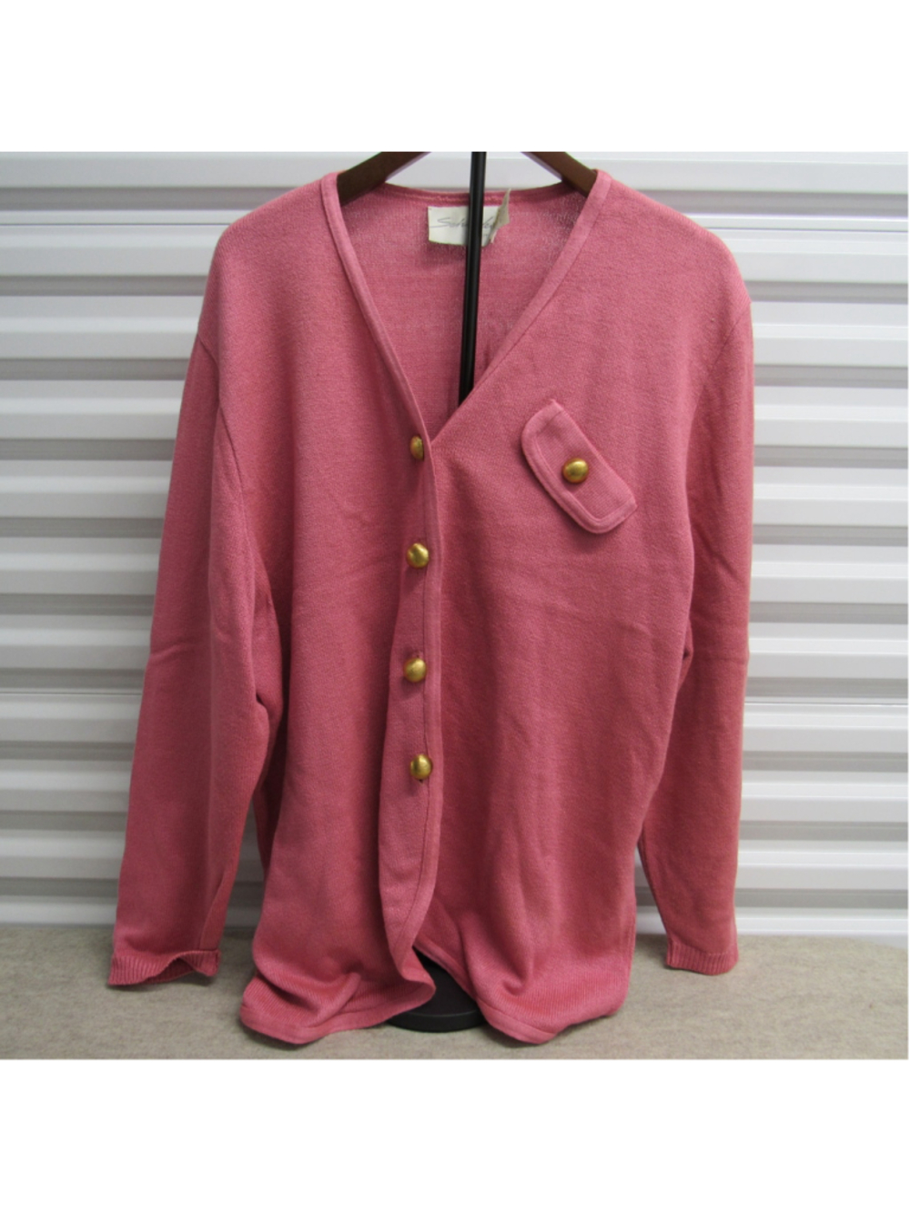 Vintage Schroeder Knit Pink Cardigan Sweater Gold Buttons Size 20 XL Made in USA